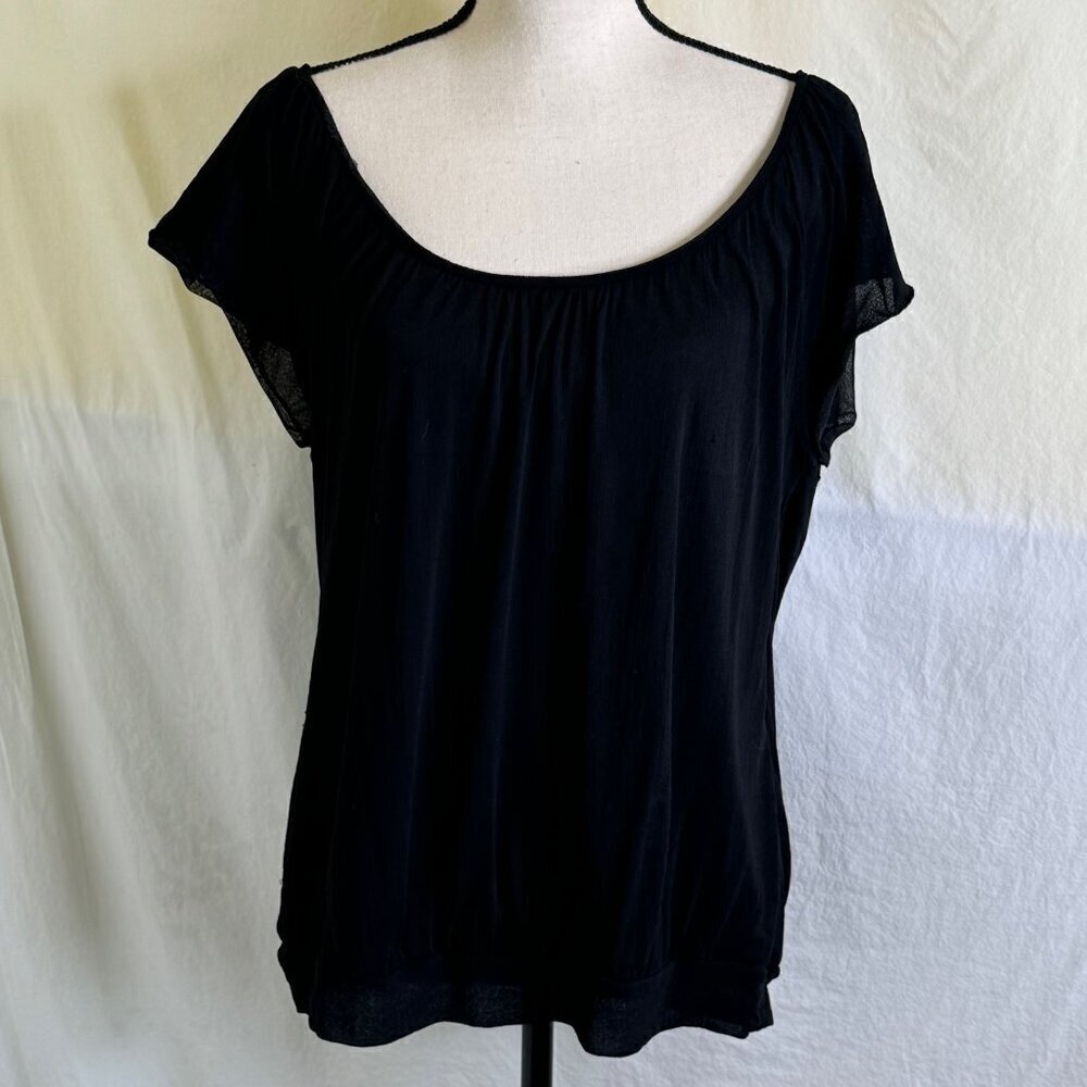 Alfani Women's Black Flutter Sleeves Banded Hem Lightweight Top/Blouse Size XL *